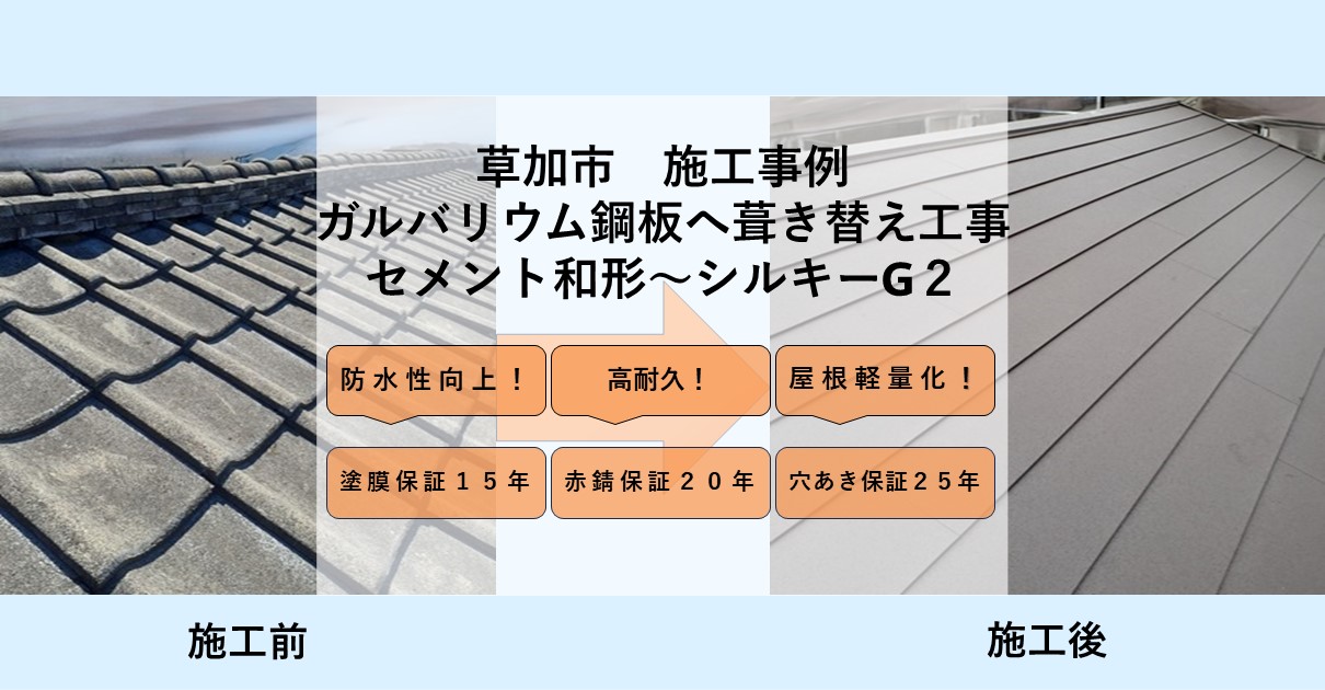 草加市施行事例
ガルバリウム鋼板葺き替え工事